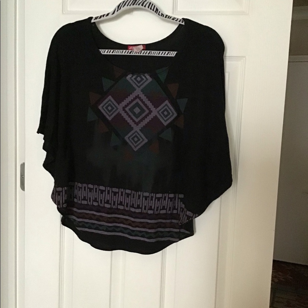Peachy keen Black poncho w design